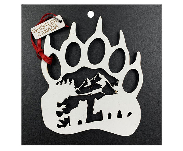 Bear Paw with  Bear and Mountain Laser Cut  Wooden Ornament