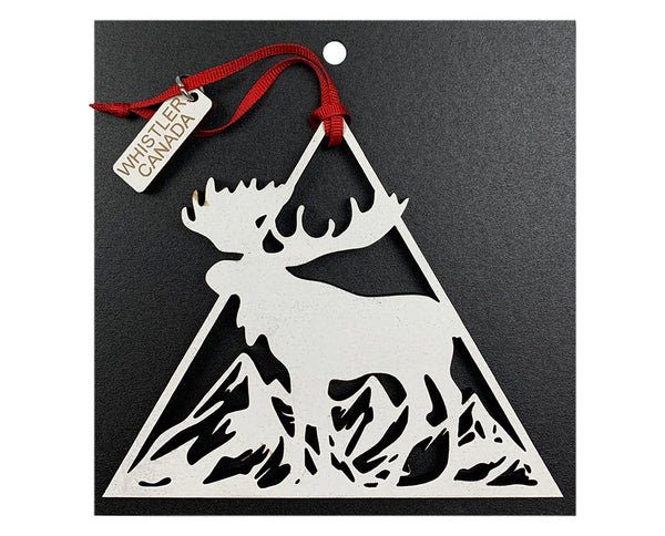 Mountain and Moose Laser Cut Wooden Ornament