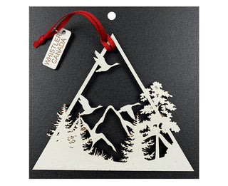 Mountain with  Trees & Geese Laser Cut Wooden  Ornament