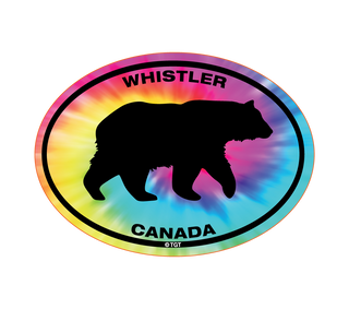 Tie Die  Oval Shape with Roaming Black  Bear Silhouette Bumper Sticker