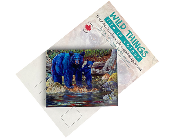 Acrylic Magnet Mama Bear And Cub Standing On Rocks In the Middle Of The River