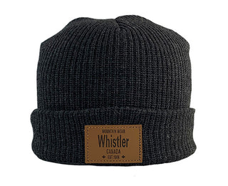 Grey Knit Beanie with Faux Leather  Patch 