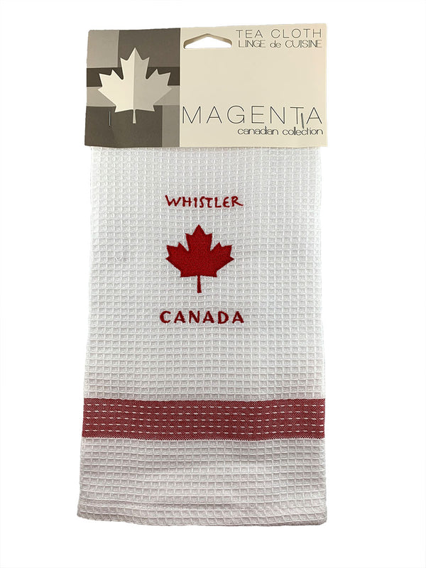 White Waffle Tea Towel Maple Leaf Embroidered
