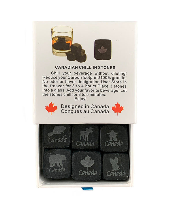 Assorted Canadian Icon Engraved Granite Chilling  Cube Stones