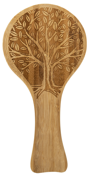 Bamboo Spoon Rest  Lasered Cut Tree Of Life Image