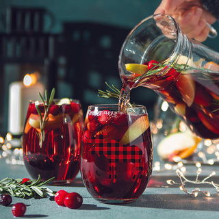 Stemless Sangria Glass Set for Two Moose Plaid