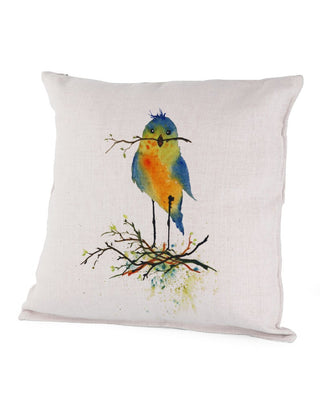 Blue Winged Bird with Stick on Beak Art Pillow Case