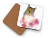 Cat on Pink Flowers Art Coaster