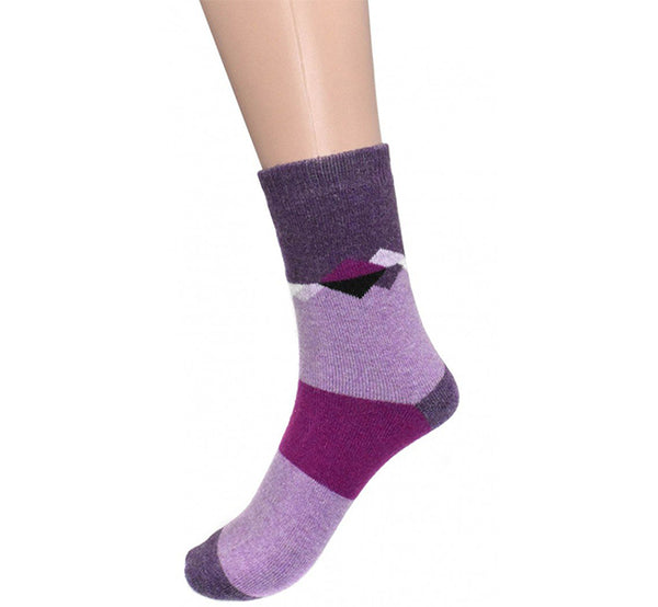 Geometric Grey Lavender Purple Black Mountains Crew Sock