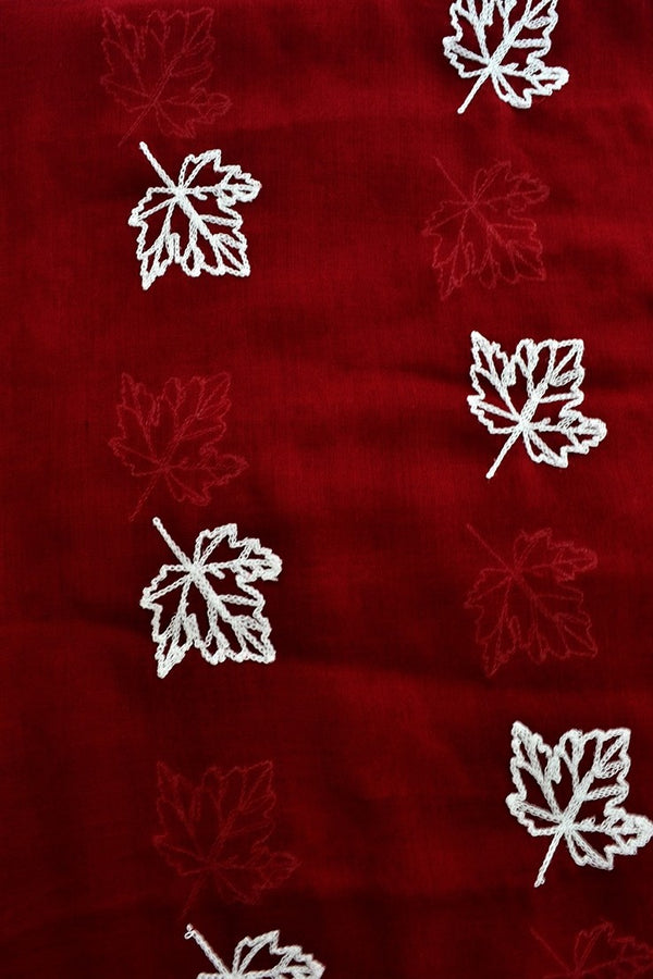 Infinity Red Scarf with White Maple Leaf Embroidery 