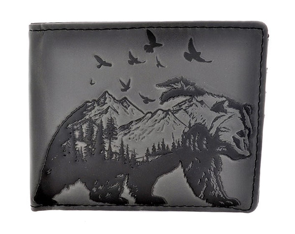 Mountains Black Bear Shape Trendy Billfold Wallet