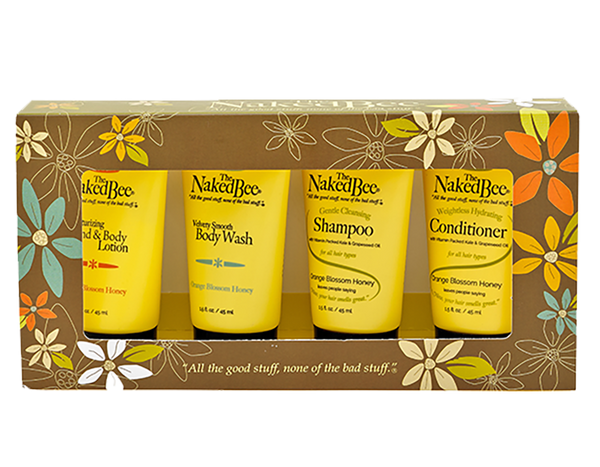 4 pc. Travel   45 ml tubes Hand and Body Lotion, Body Wash, Shampoo and Conditioner Honey Blossom Scents